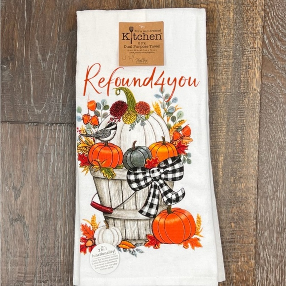 Kay Day - ‘Fall Pumpkin Harvest’ Dish Towels (2) NWT.